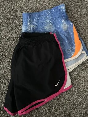 Nike Black Shorts with Pink Trim + Nike Blue Tie-Dye Athletic Shorts